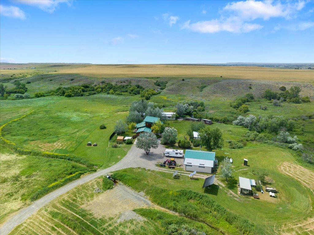 Aerial view of Arrow Creek Ranch Headquarters - Off the Grid Montana Ranch